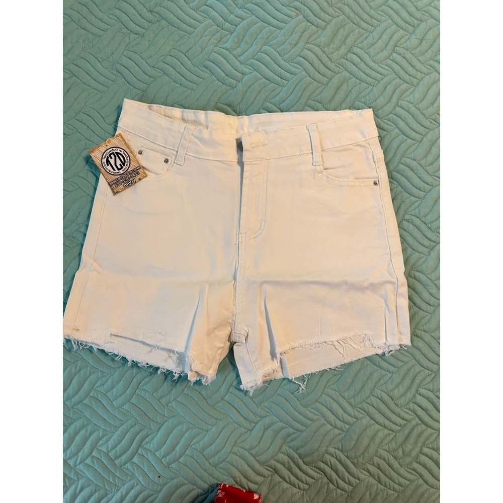 Tees2urdoor Women White Denim Cutoff Shorts XL New‎ Raw Hem Frayed 5-Pocket